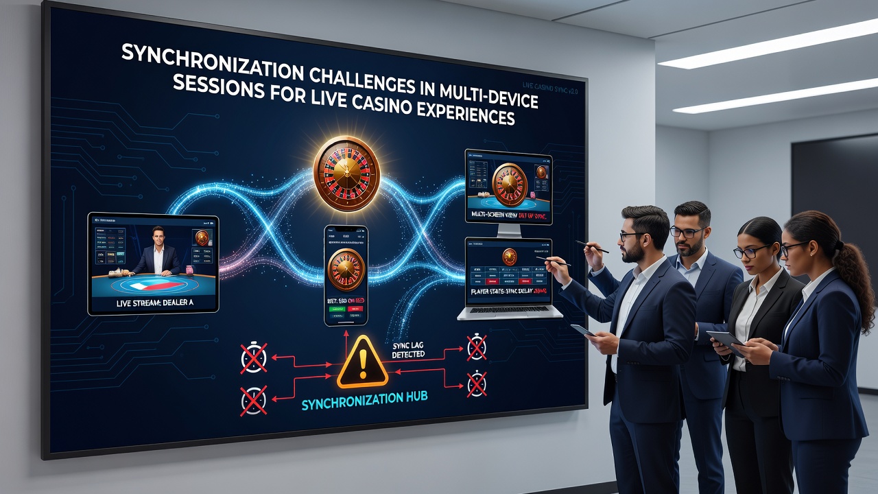 Live dealer table interface with overlaid device icons illustrating real-time data sync