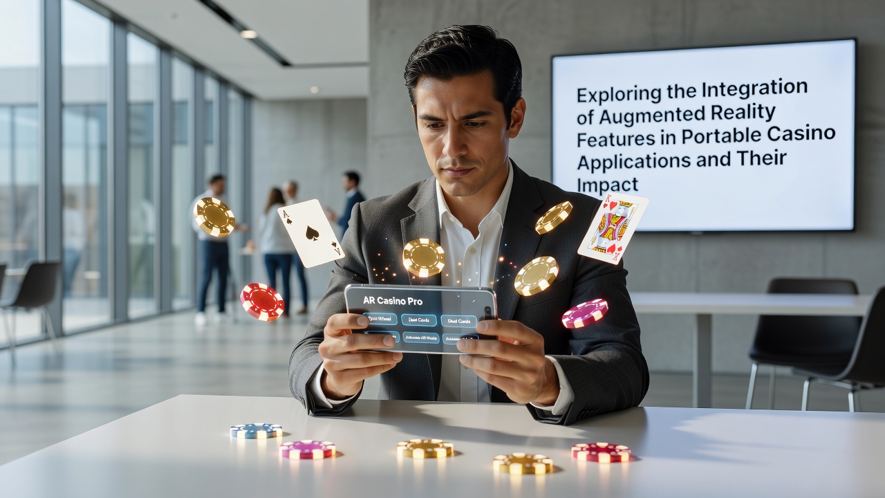 Close-up of a user interacting with augmented reality poker table projected onto a living room surface via mobile device