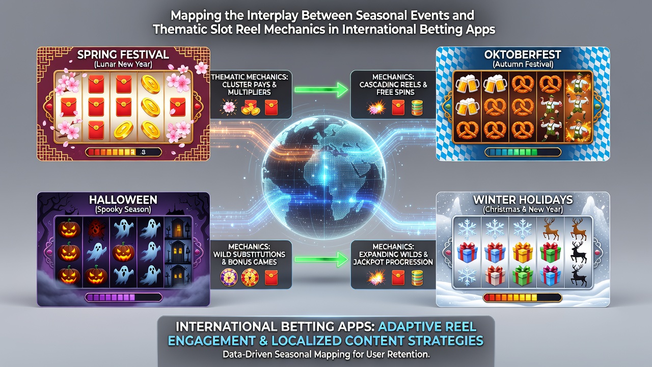 Seasonal slot reel interfaces displaying holiday-themed symbols and animations on mobile betting apps